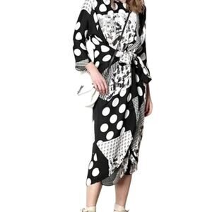 Caara Black And White Abstract Print Scarf Midi Dress Size XS New With Tags